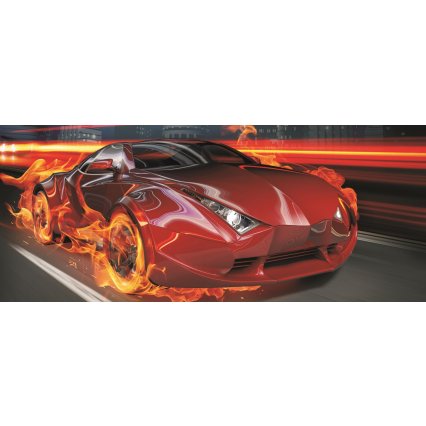 Fototapeta panoramatická vliesová Auto v plamenech